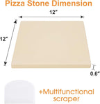 Salomayes 12x12 Inch Cordierite Pizza Stone for RV Oven and Grill, Square Baking Stone, Perfect for Pizza, Bread, Pie, BBQ, Durable and Safe, with Plastic Scraper