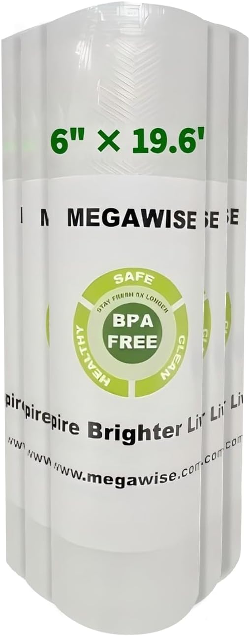 MegaWise 5 Rolls of Vacuum Sealer Machine Bags, 6 inch wide and 19.6 Feet Long for Megawise & other brand vacuum Perfect for Meal Prep and Sous Vide Cooking