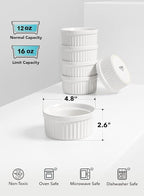 LE TAUCI Ramekins 16 OZ Oven Safe, Ceramic Souffle Dishes for Oven, Custard Cups, Creme Brulee Dishes, Porcelain Large Ramekins, Pudding Ramiken, Dipping Sauces, Set of 6, White