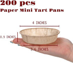 SOUJOY 200 Pcs Paper Mini Tart Pans for Baking, 4 Inch Disposable Pie Tins, Non-stick Pie Pans for Individual Small Quiche, Cakes, Cinnamon Rolls, Desserts, Oven Microwave Air Fryer Safe