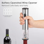 CIRCLE JOY 5-in-1 Electric Wine Opener Gift Set Stainless Steel Electric Wine Bottle Opener Battery Operated Corkscrew with Foil Cutter, Wine Pour, Wine Stopper and Storage Base, Silver