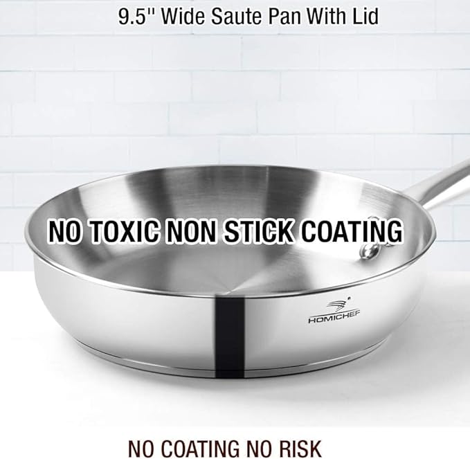 HOMICHEF 14-Piece Nickel Free Stainless Steel Cookware Set - Nickel Free Pots and Pans Set - Non-Toxic, Healthy Induction Cookware