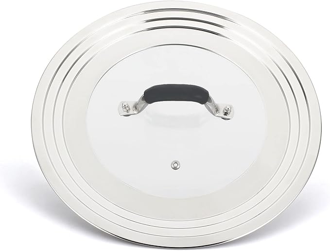 Universal Pans Pots Lid Cover Fit All 8.25 Inch to 12 Inch Pots/Pans/Woks Stainless Steel and Glass Lid with Heat Resistant Knob, Black