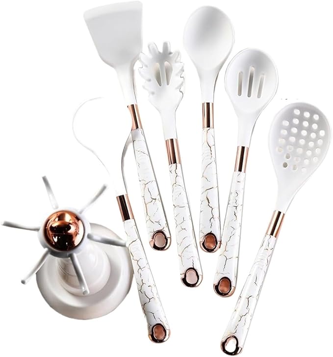 Kitchen Utensils Set,Cooking Utensils Set,Kitchen Utensils Set with Stand, 7pcs Silicone Cooking Utensils, Nonstick Pasta Spoons Skimmer Spatula Baking Kitchen Tools Gadgets(White)