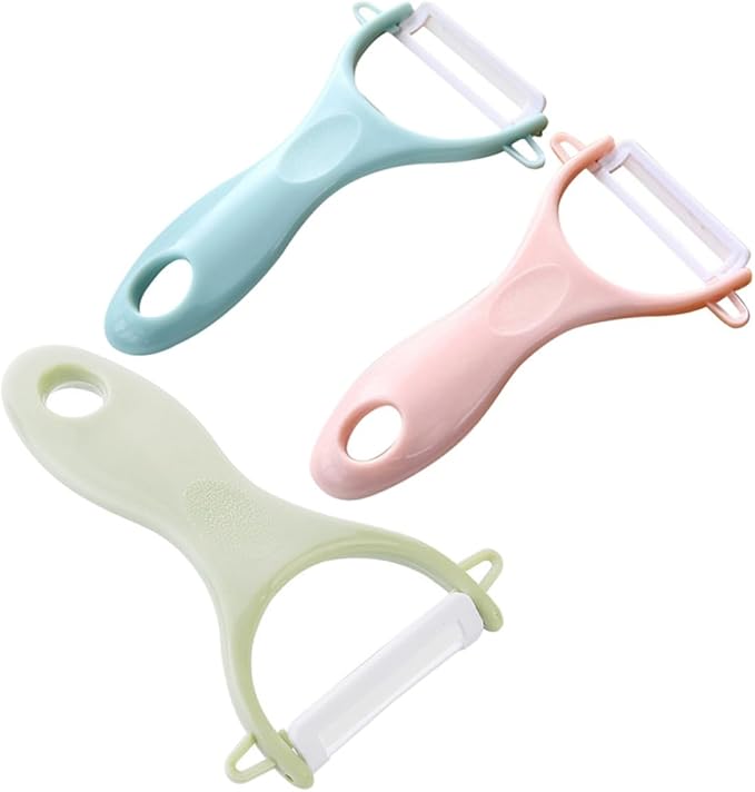SEWACC 8pcs Multifunctional Vegetable Fruit Peeler and Potato Grater Set, Kitchen Peeling Tool Blue and Pink Handles, Home Cooking Gadget for Carrot and Cucumber Preparation