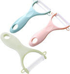 SEWACC 8pcs Multifunctional Vegetable Fruit Peeler and Potato Grater Set, Kitchen Peeling Tool Blue and Pink Handles, Home Cooking Gadget for Carrot and Cucumber Preparation