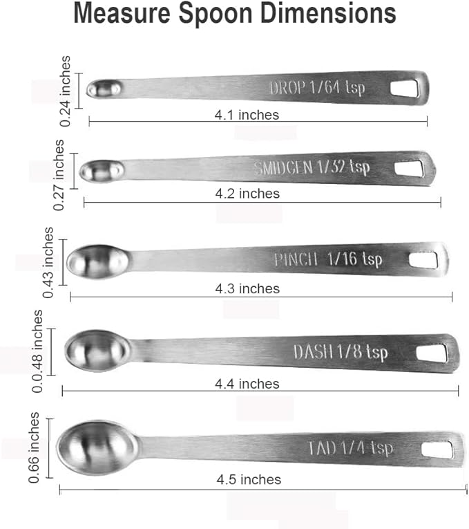 Measuring Spoons Set, Includes 1/4 tsp, 1/8 tsp, 1/16 tsp, 1/32 tsp, 1/64 tsp, Tablespoon and Teaspoon for Measure Liquid and Dry Ingredients, Food Grade Stainless Steel measuring Cups (5)