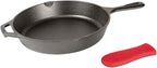 Lodge Seasoned Cast Iron Skillet - Quality Frying Pan for the Stove, Oven, Grill & Campfire - Includes Silicone Hot Handle Holder - Non-Toxic, Nonstick & Long-Lasting - 12 Inches
