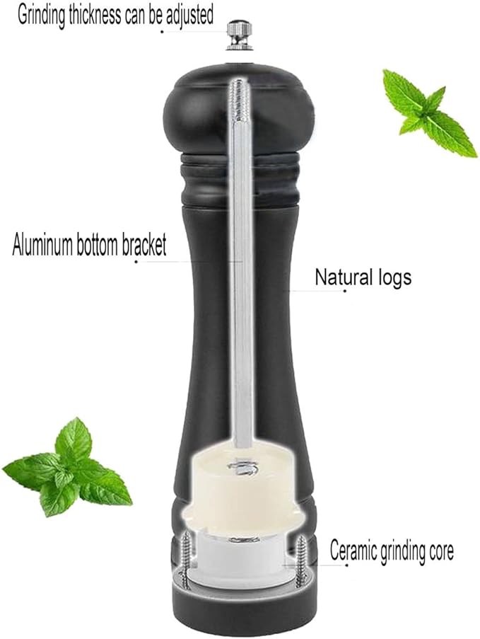 Wooden Pepper Mill Black Pepper Grinder Kit Manual Mills Solid with Strong Adjustable Ceramic Grinders Set 8 Inches