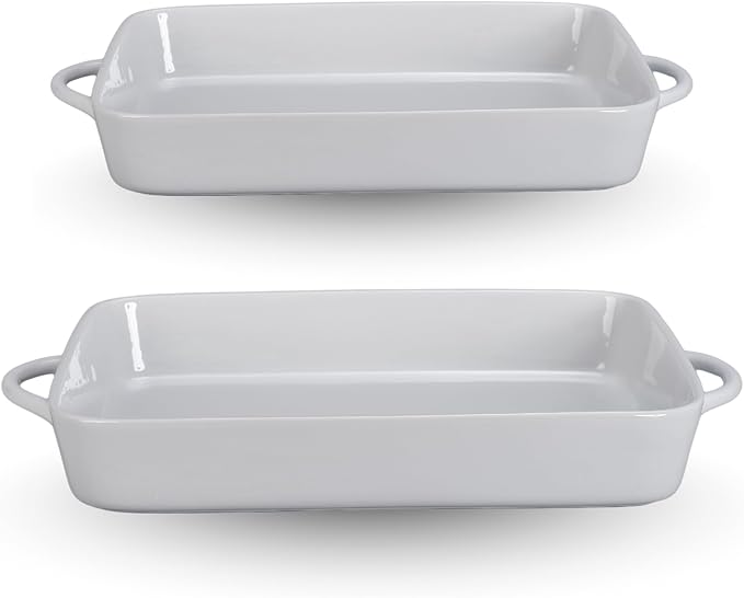 BIA Cordon Bleu Taos Rect Baker, Set of 2-6 Qt & 4 Qt Porcelain Dishes with Handles, Classic Style for Family Cooking & Entertaining, Great for Gifting - Microwave, Oven & Dishwasher Safe Bakeware