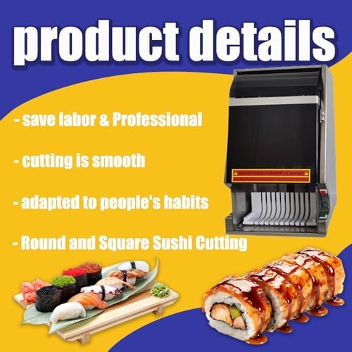 Automatic Sushi Cutting Machine - Stainless Steel Sushi Roll Slicer, Desktop Cutter for 8/10/12 Pieces, Essential Cook's Tool & Gadget Set for Perfect Sushi Rolls