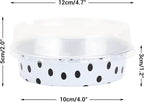 Beasea Mini Tart Pans with Lids 100 Pack, 4” 8oz Disposable Aluminum Baking Foil Tins Round Small White Black Dot Container for Individual Cupcake Dessert Muffin Ramekin Cheesecake Quiche Oven Dishes