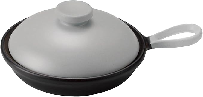 Banko Ware 18600 Heat Resistant Tableware, Fried Egg, Lid Included, 5.9 inches (15 cm), Direct Fire, Microwave and Oven Safe, Bi-Color, Black/Gray, Made in Japan