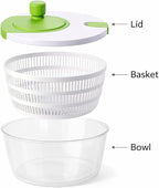 SKYREN 4 Qt Salad Spinner, Vegetable Washer & Dryer with Easy Spin Handle, Non-Slip Base, Large Capacity Kitchen Prep Tool, Green Glaze, 6.54 Inch Height