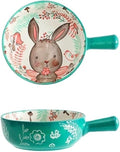 Ceramic Baking Pan, Forest Animals Pattern Tableware With Handle Salad Bowl Au Gratin Dish(Rabbit B round)