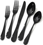 KINGSTONE 40 Piece Teardrop Silverware Set for 8, 18/10 Stainless Steel Flatware Set, Modern Design Cutlery Set for Home/Hotel/Wedding,Mirror Polished and Dishwasher Safe, Black