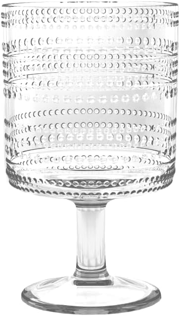 Beaded 14 oz Durable Acrylic Wine Glasses, Shatter-Resistant and Dishwasher-Safe Indoor/Outdoor Drinkware, Glass for Wine, Sangria, and Spritzers - Clear - Set of 6