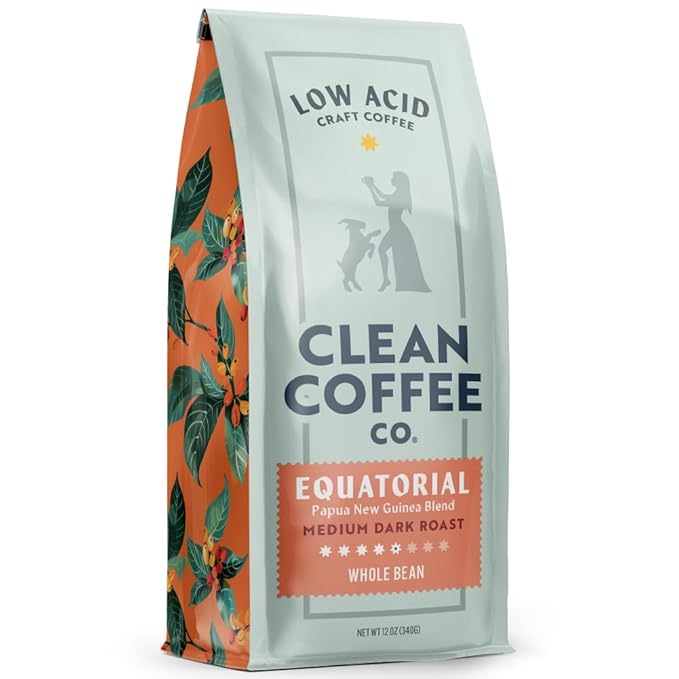 Clean Coffee Co. - Low Acid Medium-Dark Roast, Tested for Molds and Toxins, Papua New Guinea Blend, Notes of Milk Chocolate and Roasted Almonds (Whole Bean, 12 oz Bag)