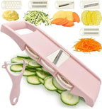 NACOLUS Mandoline Slicer for Kitchen Slicer Vegetable Cutter 5 In 1 Veggie Slicer Potato Slicer waffle fry cutter Hot Swap Mandolin with Peeler for Vegetables Carrot Shredder Cucumber Slicer - Pink