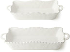 Perlette Cream Large Rectangular Ceramic Baker – 19 x 10 Inch Scalloped Oven-to-Table Stoneware Bakeware with Beaded Rim – Elegant Farmhouse Bake Dish for Lasagna, Casseroles, and Hosting