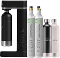 FIZZIT Spärklï Sparkling Water Maker Bundle – Soda Streaming Machine with 2 CO2 Cylinders & 2 Reusable Stainless Steel Bottles (Black + White) – Carbonated Water Soda Maker, Dishwasher Safe