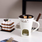 Fondue Mugs,Fondue Cup,Heat Resistant Ceramic Mini Fondue Set with Forks - Reusable Chocolate Melting Cup for Desserts, Date Nights & Parties (RED)