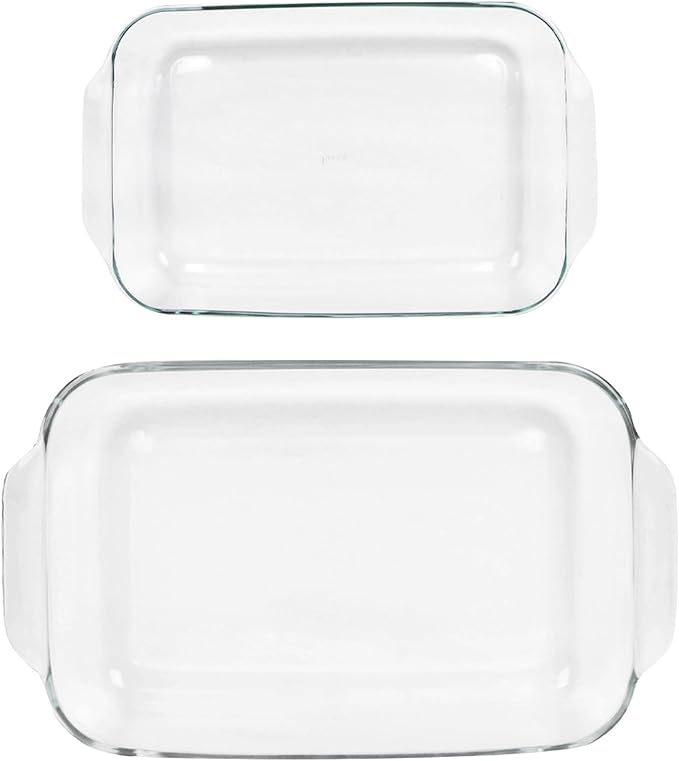 Pyrex Clear Glass Casserole Baking Dishes Set – 233 (3-Qt) and 232 (2-Qt) Rectangular Oven Bakeware – Perfect for Casseroles, Brownies, Food Preparation and so much More - Made in the USA