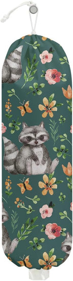 Raccoon Plastic Bag Holder, Wall Mount Grocery Bag Holder, Plastic Storage bag, Pull Rope Free Adjustment, Plastic Bag Holders for Grocery Bags, Plastic Bag Dispenser for Home Kitchen