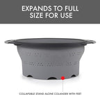 Dexas 10" Collapsible Silicone Colander in Cool Grey, Kitchen Strainer with Handles, 15.1 Cup Capacity | BPA-Free, Heat-Resistant, Space-Saving Kitchen Tool