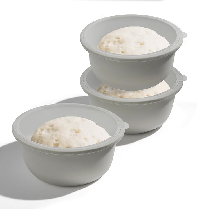 3Pcs Stackable Silicone Pizza Dough Proofing Proving Containers with Lids,Pizza Dough Proofing Box 700ml For Home Kitchen | Make 12" Pizzas (Grey)