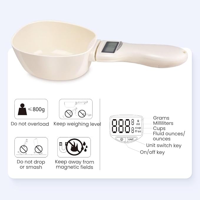 Digital Measuring Spoon, 2025 Food Measuring Scoop Scale 800g / 0.1g High Precision with LCD Screen,Household Weighing Scoop for Kitchen and Dog Cat Food (1)