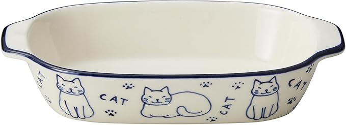 Banko Ware 19090 Oven Safe Au Gratin Dish CAT Width 8.5 x Depth 4.5 inches (21.5 x 11.5 cm), Microwave Safe, Dishwasher Safe, Ceramic, Made in Japan