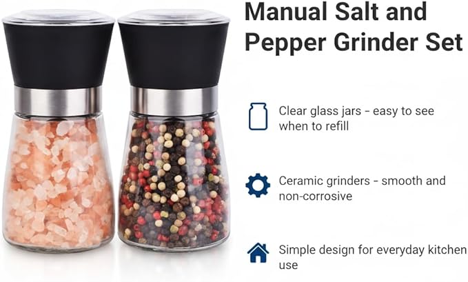 Salt and Pepper Grinder Shakers Set Spice Mill Refillable Grinders (2.5 inches x 5.1 inches)