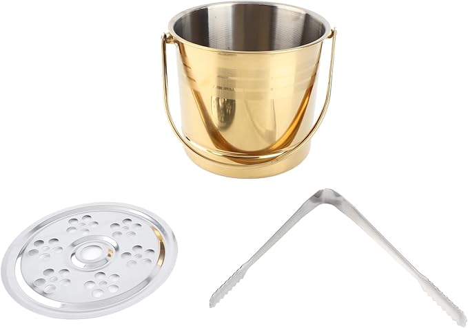 1L Ice Bucket Wine Cooler Bucket Stainless Steel Wine Chiller Handles Filter Plate Parties Gold (Gold)