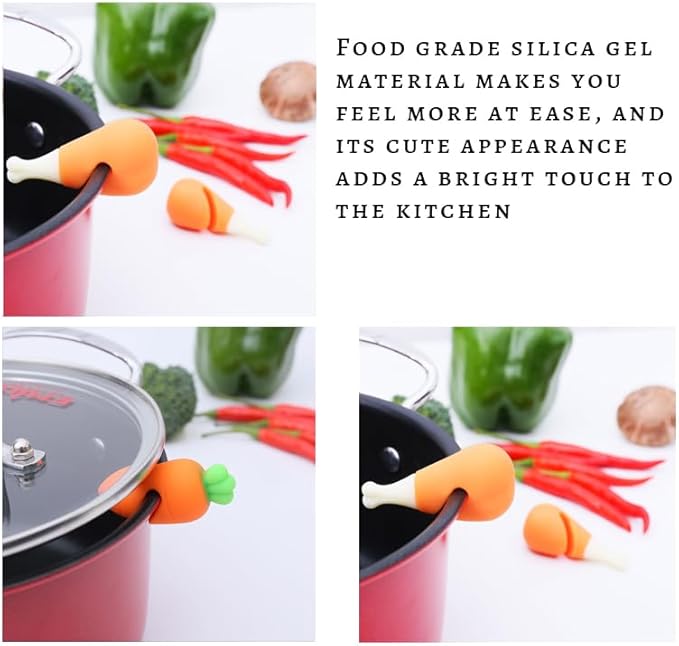 Silicone Pot Lid Lifter Set, Anti-Overflow Spill Stopper Kitchen Gadgets, Carrot Chili Gourd Shapes, Heat-Resistant, Multicolored, 9 Pieces