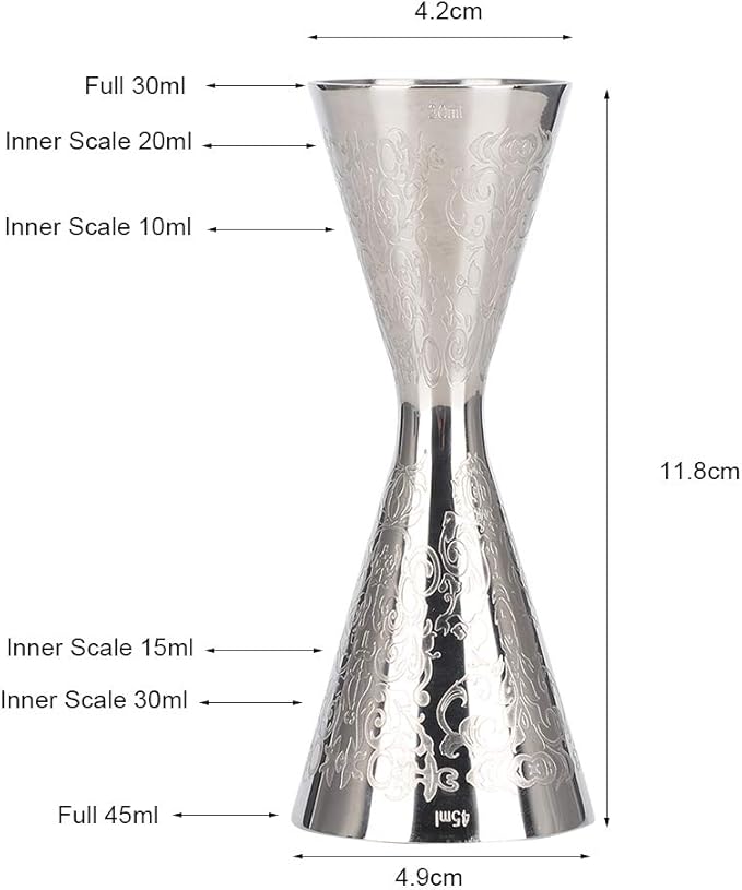 45ml/30ml Jigger for Bartending, Stainless Steel Double Cocktail Jigger with Measurements Inside Bar Alcohol Measuring Tools for Bar Home Bartender Party Wine Drink