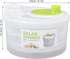 Salad Drainer, 3L Capacity Salad Spinner with Drainboard Multifunctional Salad Drainer with Bowl and Strainer, Hand Crank Salad Dryer Vegetable Spinner for Cooking, 9 In Diameter