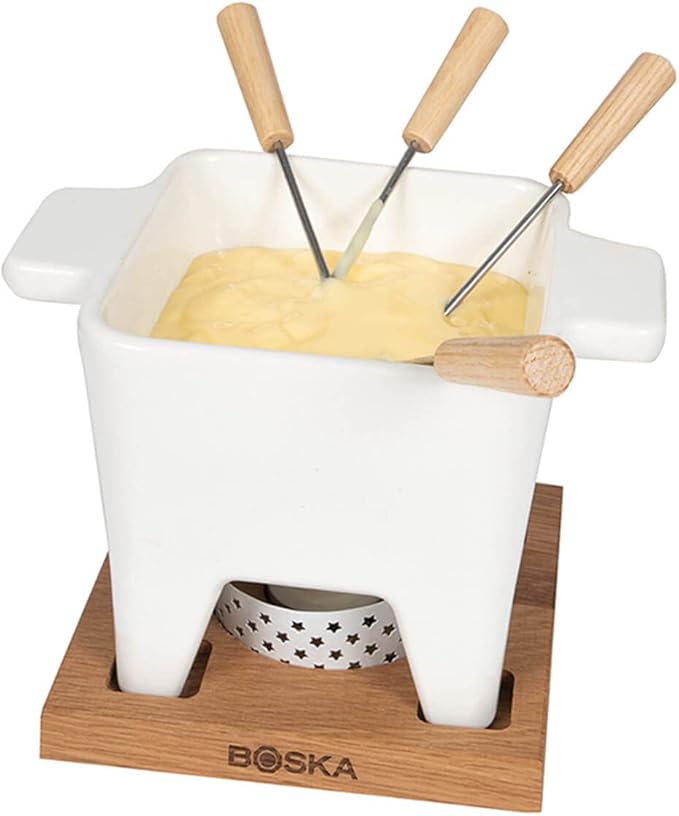 Boska Tealight Tapas Fondue Set - Best for Cheese or Chocolate Sauce - Microwave Safe Ceramic Hot Pot Chocolate Fountain Snack - Wedding Registry Items Small Kitchen Appliances