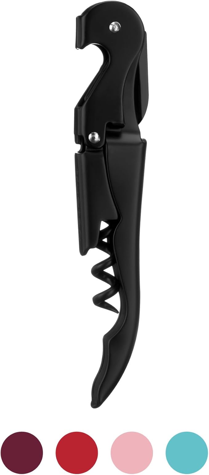 True Truetap Double Hinged Waiter's Corkscrew Wine Opener, Stainless Steel Wine Bottle Opener with Built In Foil Cutter, Home Bar Tools, Bar Cart Accessories, Wedding Gifts, Set of 1, Matte Black