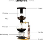 Stovetop Siphon Coffee Maker, Manual Vacuum Coffee Maker 3-Cup (360ml) with Alcohol Burner, Adjustable Buffer Clamp, Stainless Steel Bracket Base for Coffee Aficionados