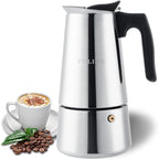 YOLIFE Stovetop Espresso Maker, Small Italian Moka Pot, Cafe Maker for Coffee, Cappuccino and Latte, Stainless Steel, 450 ml / 16 oz/ 9 Espresso Cups (per cup= 50 ml)