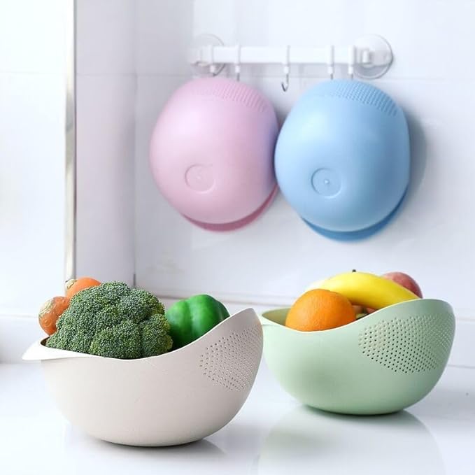 2-in-1 Rice Colander, Vegetable and Fruit Cleaning Filter Basket, 2Piece Sturdy and Easy-To-Use Food Grade Kitchen Tool Accessories (white, large+small)