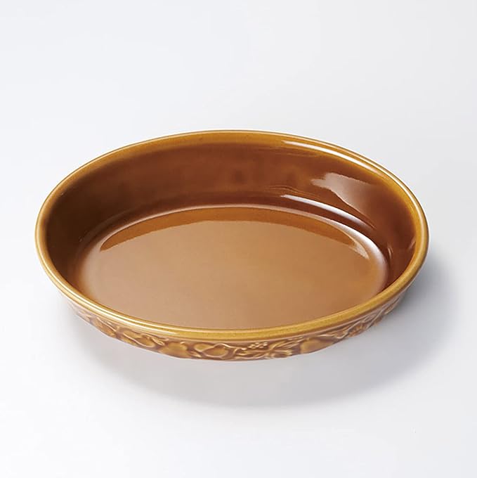 Banko Ware 14337 Oven Safe Relief Family Au Gratin Dish, Olive, Diameter 10.4 x 7.1 inches (26.5 x 18 cm), Microwave Safe, Made in Japan