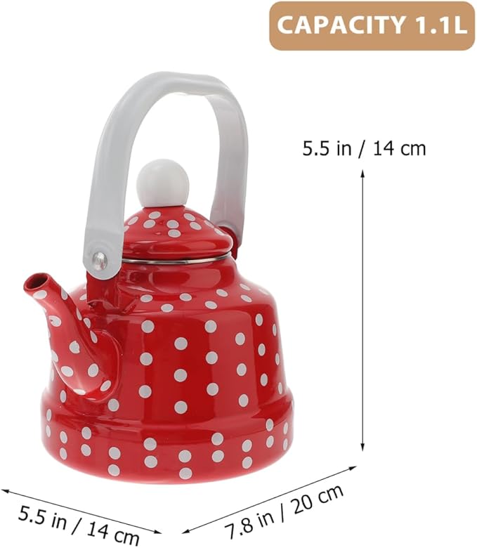Cabilock Enamel Tea Kettle - Stovetop Teapot with Handle, 1.1 Quart Fast Heating Hot Water Pot for Gas, Induction, Electric, Farmhouse Kitchen Decoration (No Whistling)