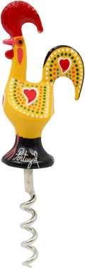 Traditional Hand-Painted Portuguese Rooster Corkscrew - Metal Good Luck Wine Bottle Opener, Decorative Bar Tool (Yellow)