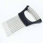 2Pcs onion slicer， Kitchen Prong Slicer for Vegetables and Meat, Stainless Steel Tines with Safety Handle, Black (2)