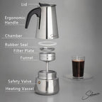 Espresso Maker 4 Cup Moka Pot Stainless Steel Percolator coffee pot, Compatible with Gas, Electric, Ceramic, and Induction stovetops(6.6 fl oz/200 ml)