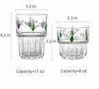 Ivymei Set of 2 Floral Drinking Glasses Cute Glass Coffee Cup Lily of the Valley Glass Cups for Juice,Iced Tea,Coffee,Latte,Dessert,Stackable Flower Glassware Drinkware Set(green)