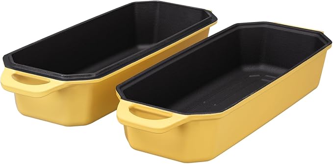 Flavehc Bread Pan Cast Iron Loaf Pan with Lid Bread Loaf Pan 13x5 Inch Enameled Cast Iron Sourdough Bread Pan,Yellow