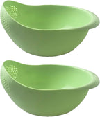 2-in-1 Rice Colander, Vegetable and Fruit Cleaning Filter Basket, 2Piece Sturdy and Easy-To-Use Food Grade Kitchen Tool Accessories (green, Small)
